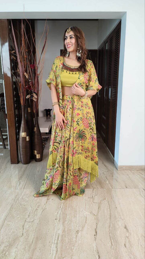 Lime Green Lehenga Jacket Set